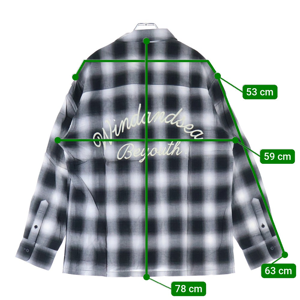 WIND AND SEA(ウィンダンシー) PLAID SHIRT 3周年記念 パイル ロゴパッチ レギュラー プレイド 長袖シャツ グレー WDS-BYT-RS-06