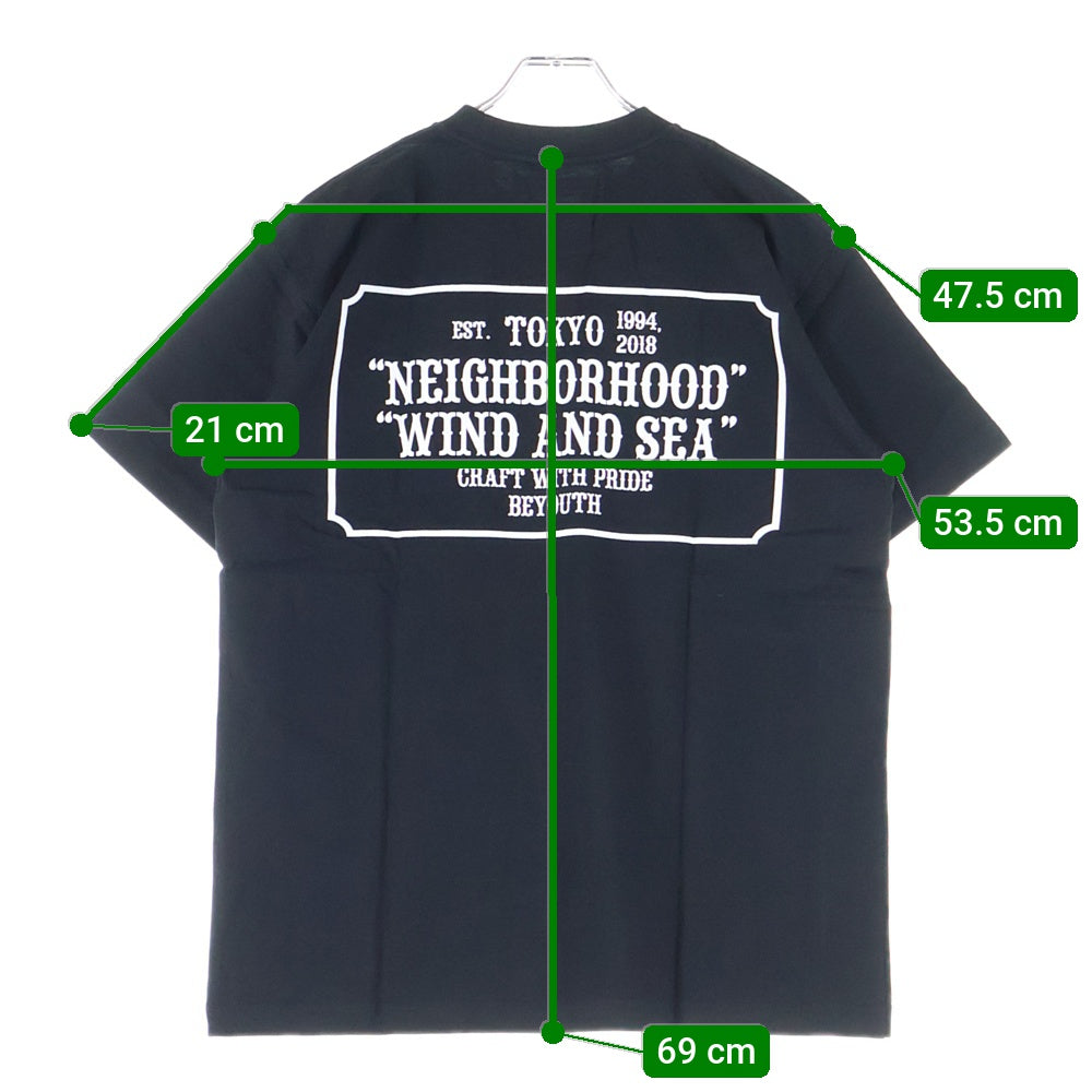 NEIGHBORHOOD(ネイバーフッド) 22AW ×WIND AND SEA HNWDS-02/C-TEE-SS ウィンダンシー ロゴプリント クルーネック 半袖Tシャツカットソー ブラック 221FRWSN-STM02S