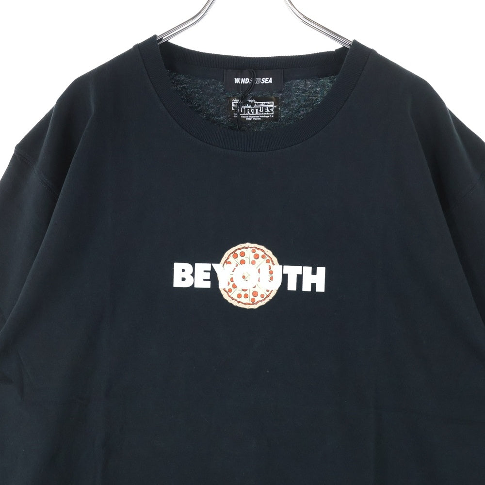 WIND AND SEA(ウィンダンシー) 21AW ×TURTLES ×PIZZANISTA! TOKYO タートルズ ピザニスタ! トウキョウ フロントプリント クルーネック半袖Tシャツカットソー ブラック TT-WS2108