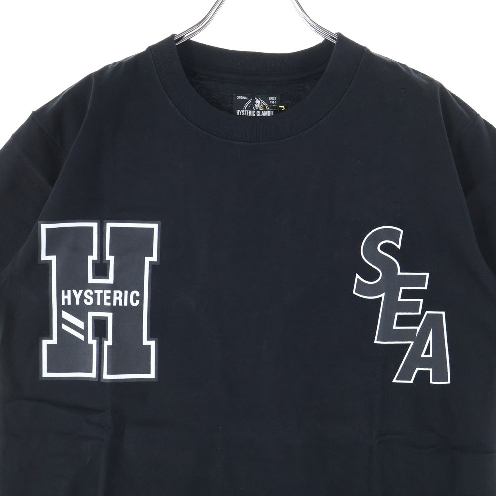HYSTERIC GLAMOUR(ヒステリックグラマー) 20AW ×WIND AND SEA ウィンダンシー ロゴプリント クルーネック半袖Tシャツカットソー ブラック WDS-HYS-3-08