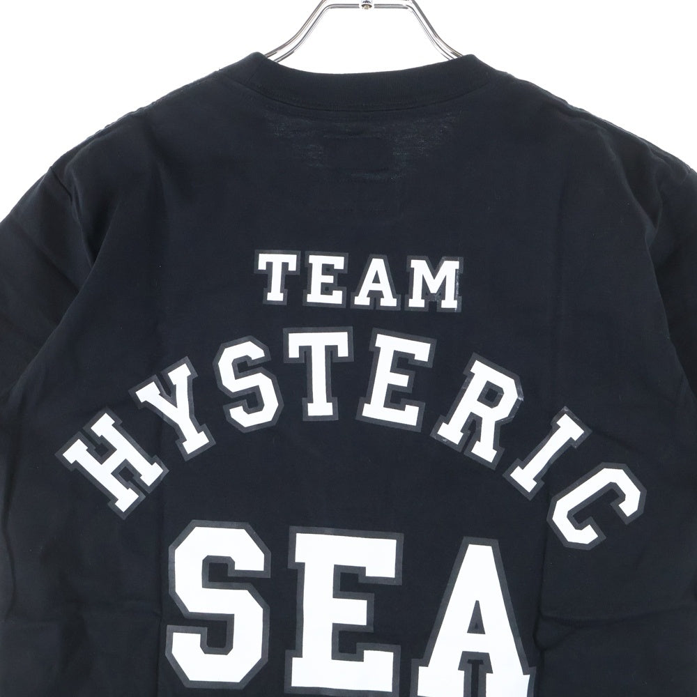 HYSTERIC GLAMOUR(ヒステリックグラマー) 20AW ×WIND AND SEA ウィンダンシー ロゴプリント クルーネック半袖Tシャツカットソー ブラック WDS-HYS-3-08
