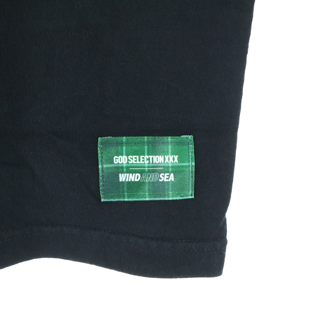 WIND AND SEA(ウィンダンシー) 21AW ×GOD SELECTION XXX S/S TEE ゴッドセレクション ロゴ エンブロイダリー クルーネック 半袖Tシャツ カットソー ブラック WDS-XXX-21A-11