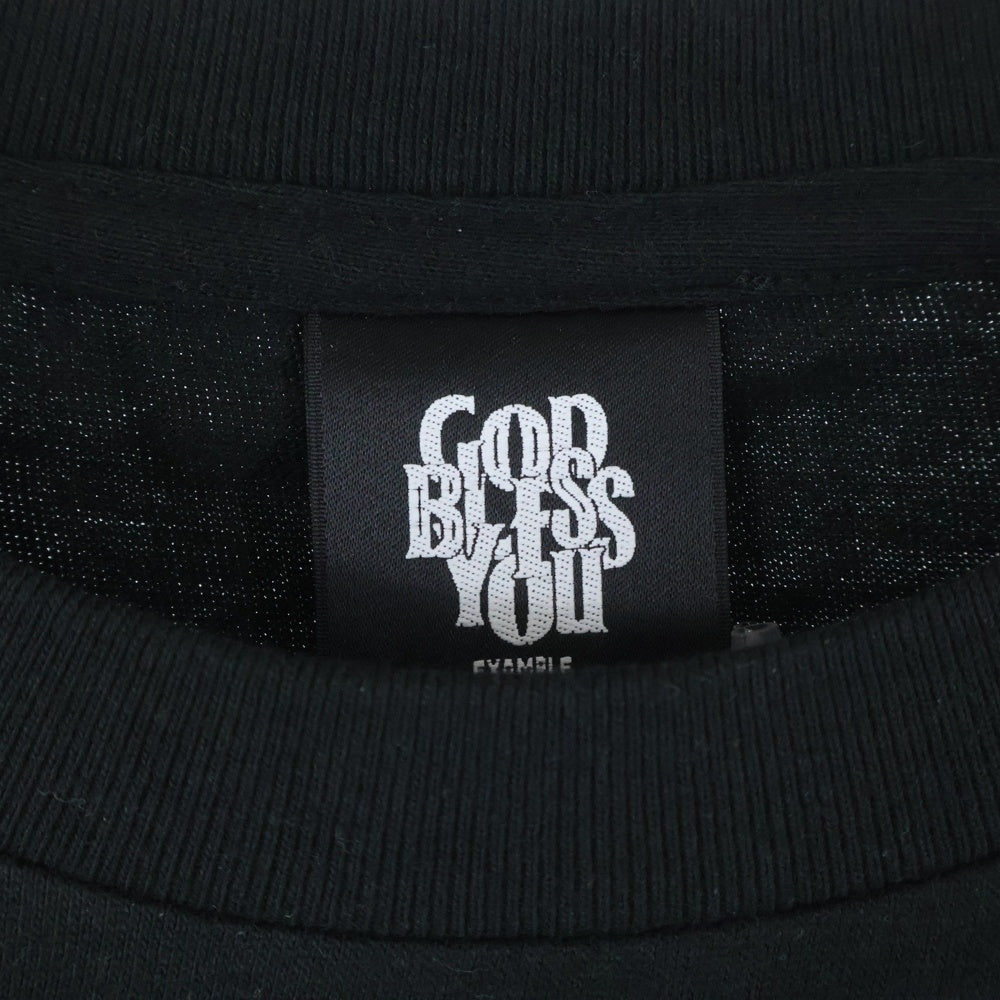 EXAMPLE(エグザンプル) GOD BLESS YOU グッド ブレイス ユー エンブロイダリー 半袖Tシャツ カットソー ブラック