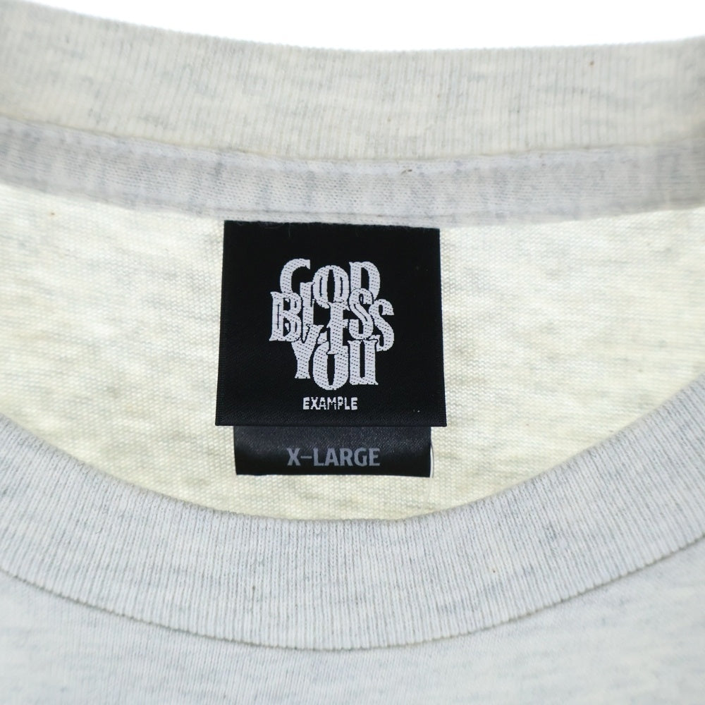 EXAMPLE(エグザンプル) GOD BLESS YOU グッド ブレイス ユー プリント クルーネック 半袖Tシャツ カットソー グレー
