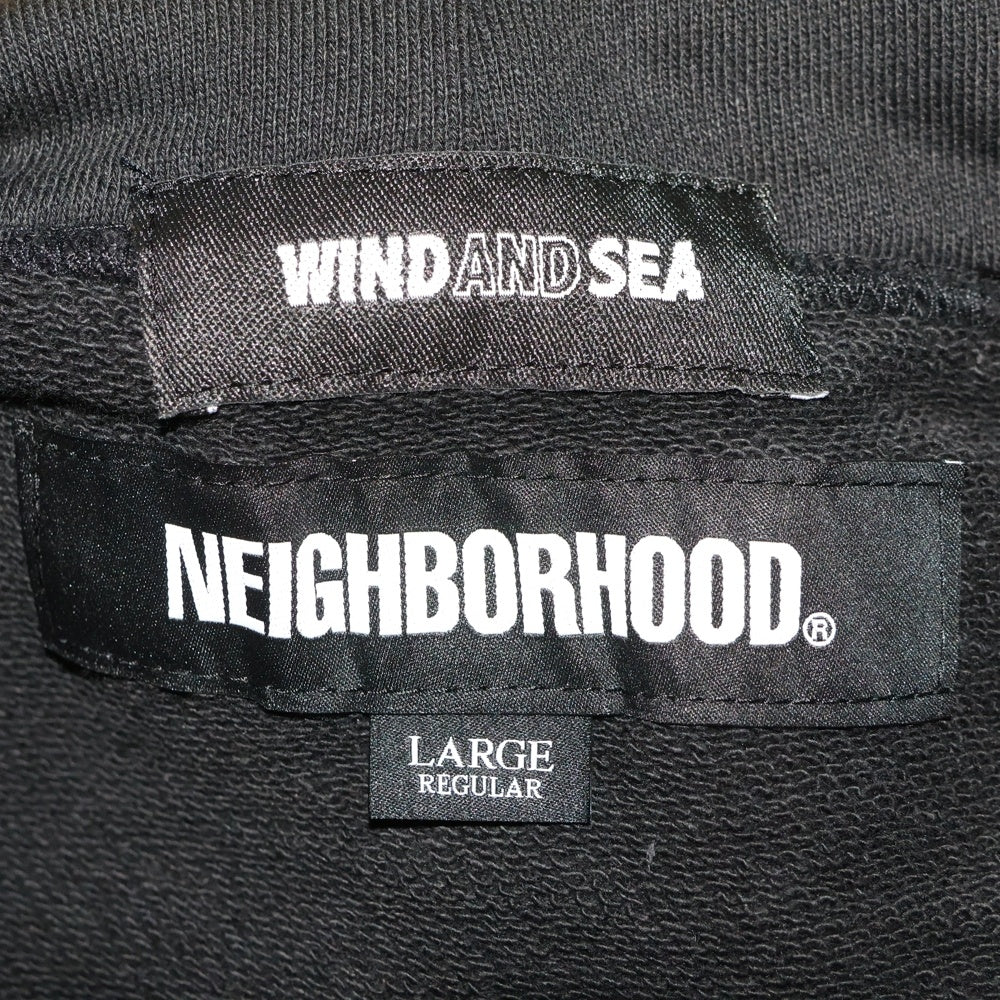 NEIGHBORHOOD(ネイバーフッド) ×WIND AND SEA C-HOODED LS ネイバーフッド Cフーデッド ロゴ プリント プルオーバー スウェット パーカー ブラック 201ELWSN-CSMO1S