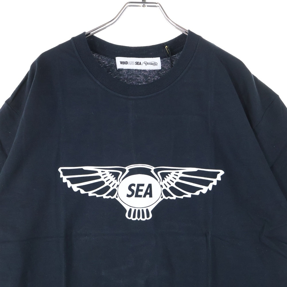 WIND AND SEA(ウィンダンシー) ×Devilock Wing T-SHIRT デビロック ウィング ロゴプリント クルーネック 半袖Tシャツ カットソー ブラック WDS-DVLK-03