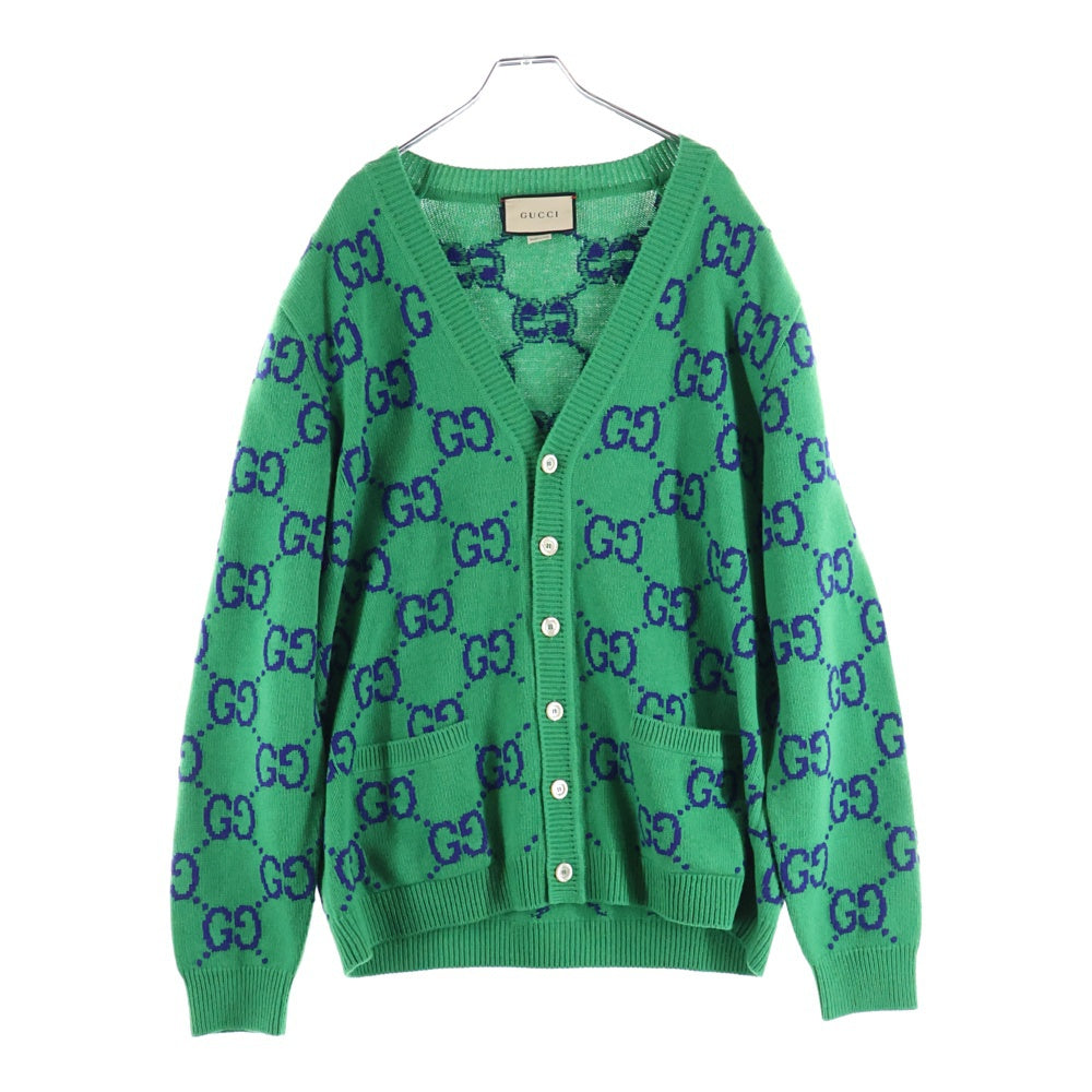 GUCCI(グッチ) 22SS GG ロゴ インターシャ ウール ニット カーディガン グリーン 674043 XKB3V