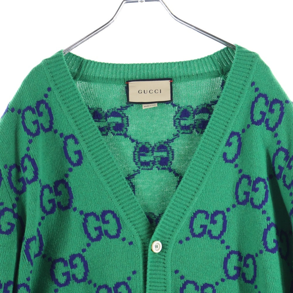 GUCCI(グッチ) 22SS GG ロゴ インターシャ ウール ニット カーディガン グリーン 674043 XKB3V