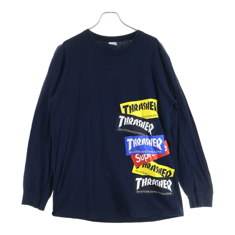 SUPREME(シュプリーム) 21AW ×Thrasher Multi Logo L/S Tee スラッシャー マルチロゴ クルーネック 長袖Tシャツ カットソー ネイビー
