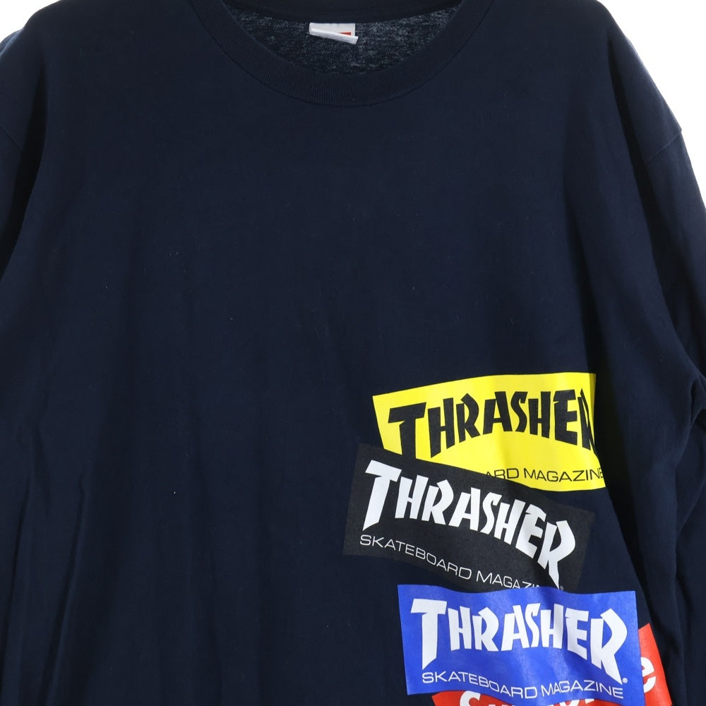 SUPREME(シュプリーム) 21AW ×Thrasher Multi Logo L/S Tee スラッシャー マルチロゴ クルーネック 長袖Tシャツ カットソー ネイビー