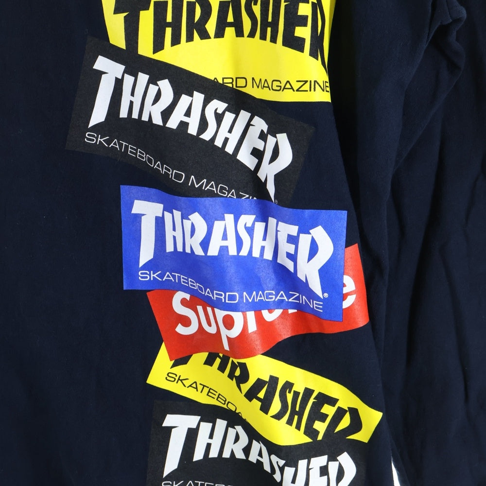SUPREME(シュプリーム) 21AW ×Thrasher Multi Logo L/S Tee スラッシャー マルチロゴ クルーネック 長袖Tシャツ カットソー ネイビー