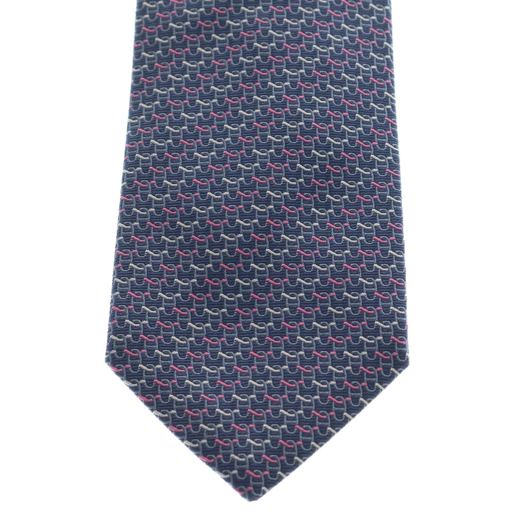 HERMES(エルメス) CRAVATE SOIE LOURDE フランス製 総柄 シルク ネクタイ ネイビー