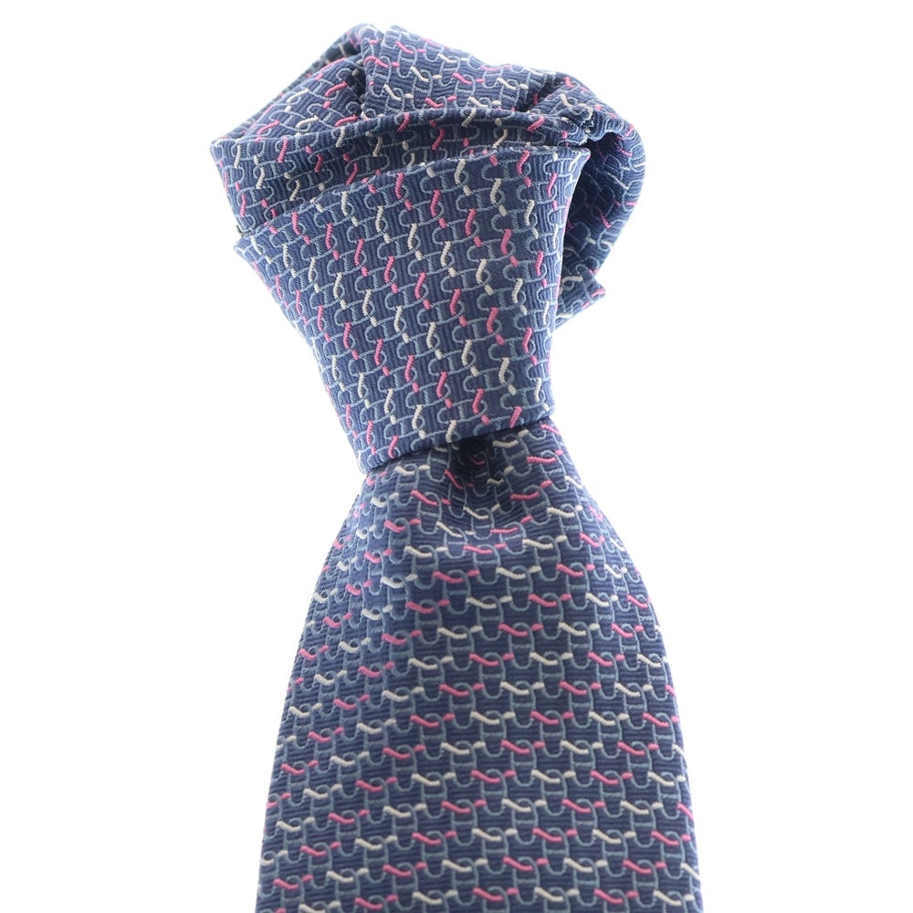 HERMES(エルメス) CRAVATE SOIE LOURDE フランス製 総柄 シルク ネクタイ ネイビー