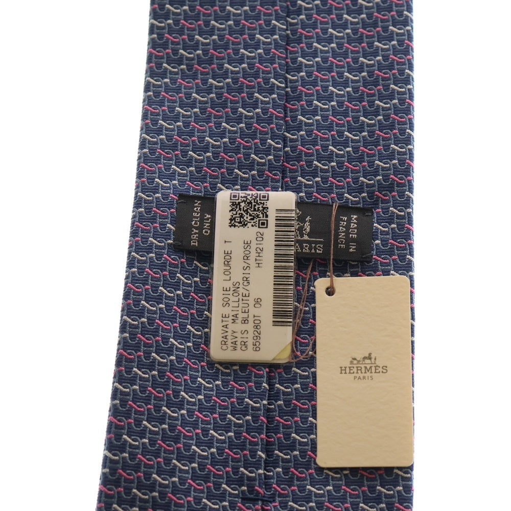 HERMES(エルメス) CRAVATE SOIE LOURDE フランス製 総柄 シルク ネクタイ ネイビー