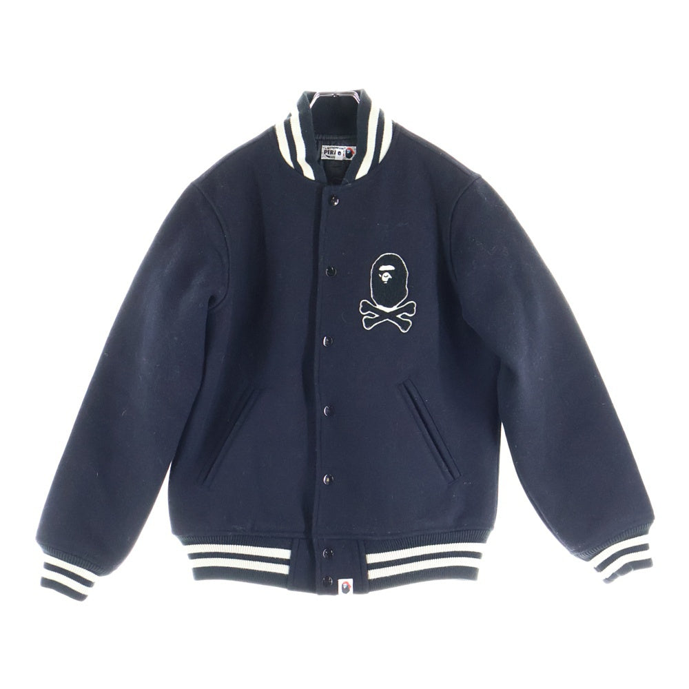 A BATHING APE(アベイシングエイプ) PIRATE ロゴ刺繍 ウールスタジャン スナップブルゾン ブラック 4910-141-001