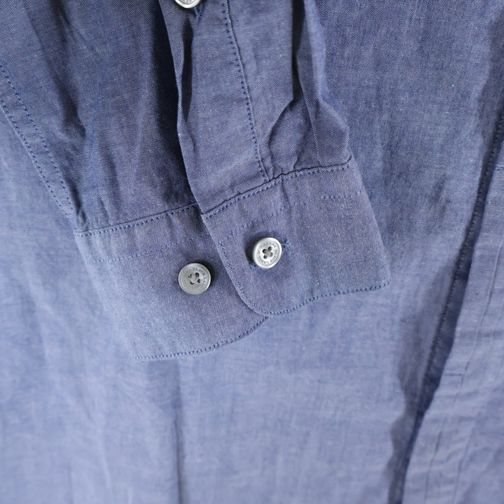 BURBERRY BLACK LABEL(バーバリー ブラックレーベル) 胸ロゴデザイン 比翼仕立て ラウンドカラー 長袖シャツ ブルー D1M53-353-25