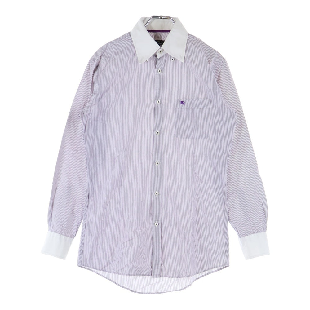 BURBERRY BLACK LABEL(バーバリー ブラックレーベル) 胸エンブロイダリーデザイン 7B ストライプ柄 長袖シャツ パープル D1L08-308-36