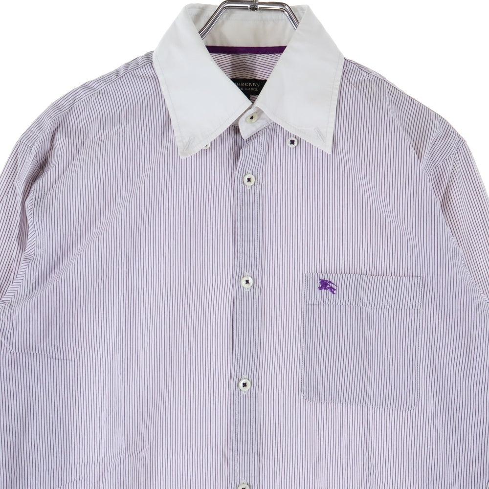 BURBERRY BLACK LABEL(バーバリー ブラックレーベル) 胸エンブロイダリーデザイン 7B ストライプ柄 長袖シャツ パープル D1L08-308-36