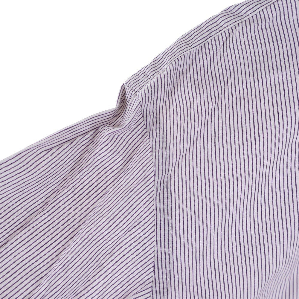 BURBERRY BLACK LABEL(バーバリー ブラックレーベル) 胸エンブロイダリーデザイン 7B ストライプ柄 長袖シャツ パープル D1L08-308-36