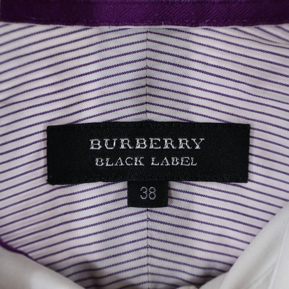 BURBERRY BLACK LABEL(バーバリー ブラックレーベル) 胸エンブロイダリーデザイン 7B ストライプ柄 長袖シャツ パープル D1L08-308-36