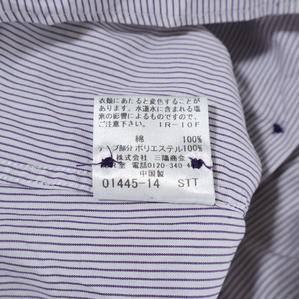 BURBERRY BLACK LABEL(バーバリー ブラックレーベル) 胸エンブロイダリーデザイン 7B ストライプ柄 長袖シャツ パープル D1L08-308-36