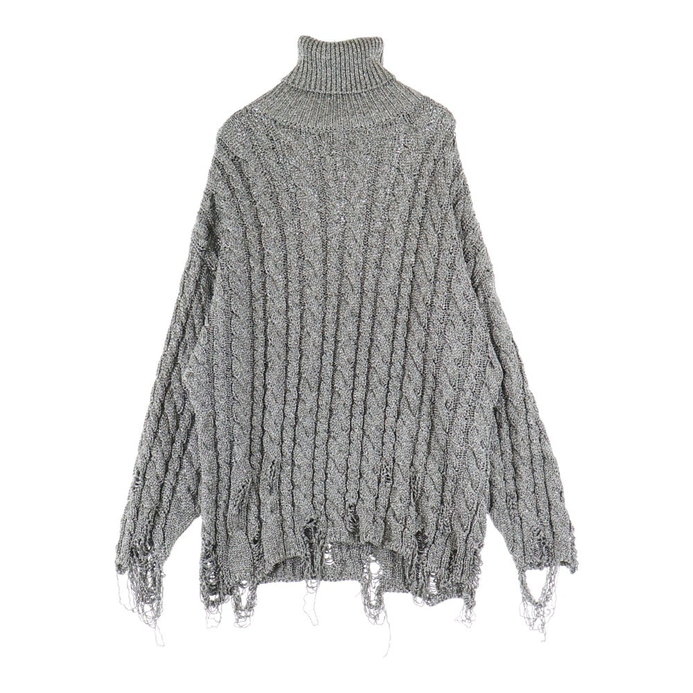 BALENCIAGA(バレンシアガ) LAME DESTROYED TURTLENECK KNIT ラメ デストロイ ダメージ加工 タートルネック ニット セーター シルバー 646700 T6174