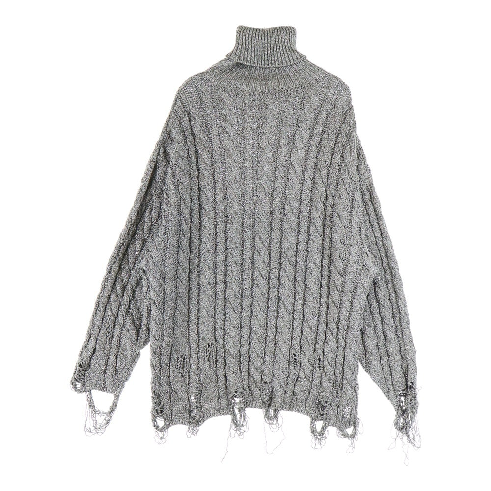 BALENCIAGA(バレンシアガ) LAME DESTROYED TURTLENECK KNIT ラメ デストロイ ダメージ加工 タートルネック ニット セーター シルバー 646700 T6174
