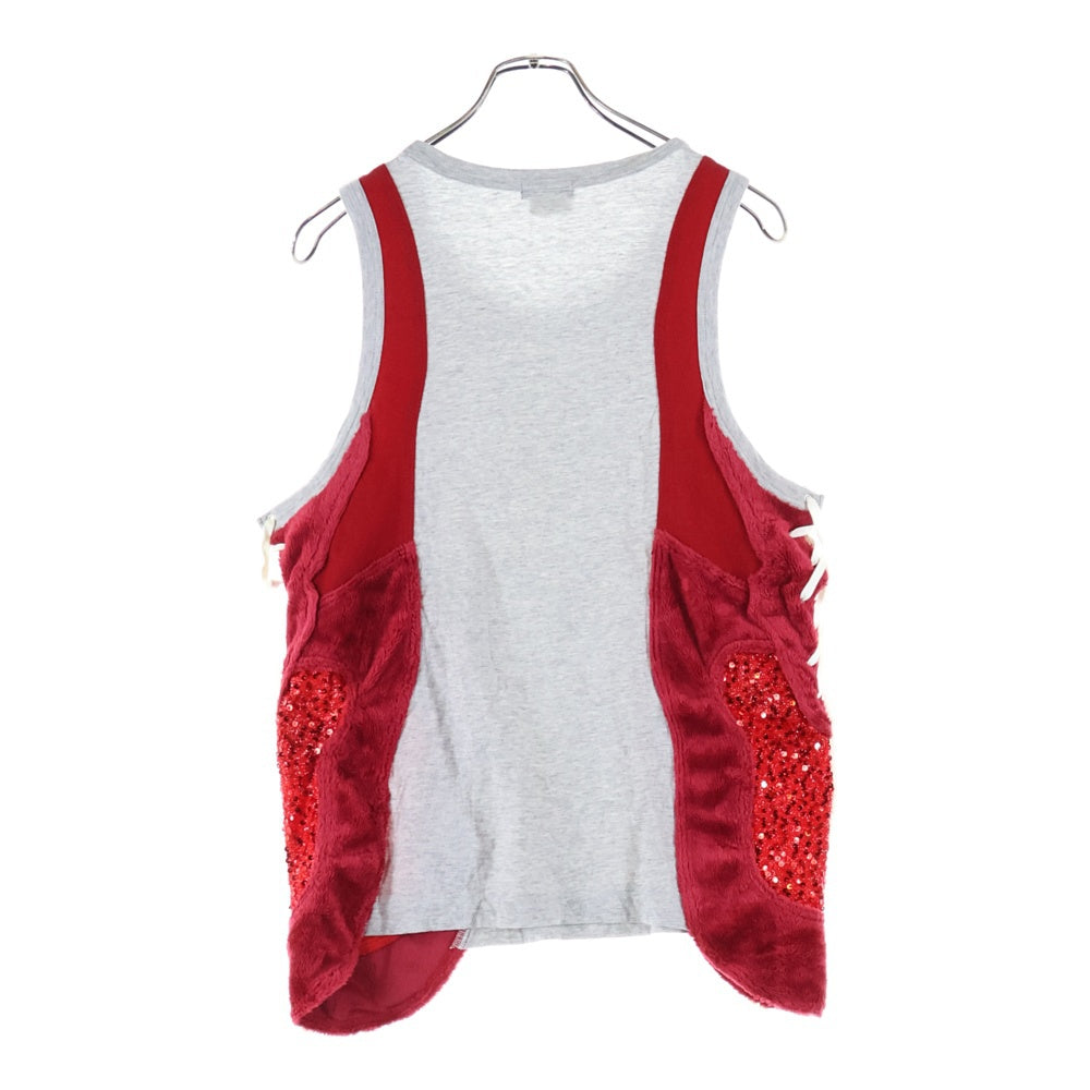 COMME des GARCONS HOMME PLUS(コムデギャルソンオムプリュス) 18SS AD2017 スパンコールデザイン サイドレース タンクトップ グレー/レッド PA-T018