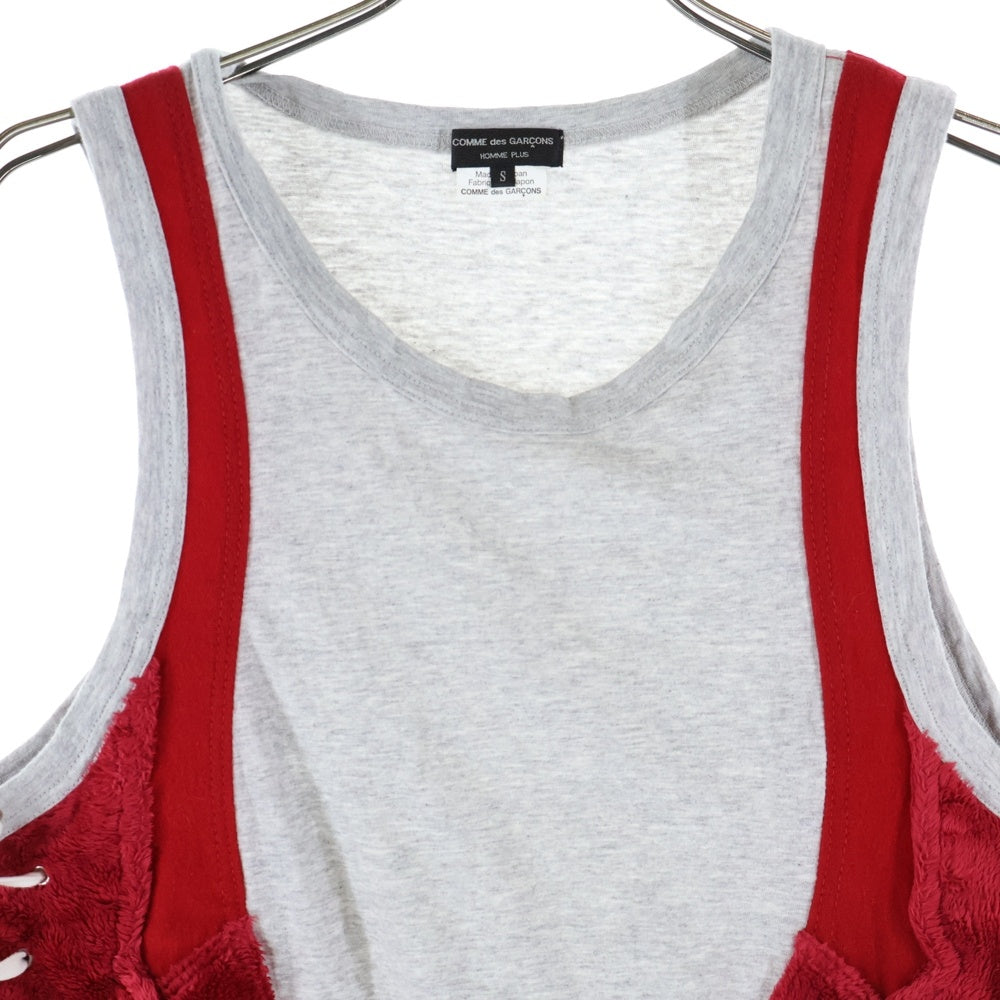 COMME des GARCONS HOMME PLUS(コムデギャルソンオムプリュス) 18SS AD2017 スパンコールデザイン サイドレース タンクトップ グレー/レッド PA-T018