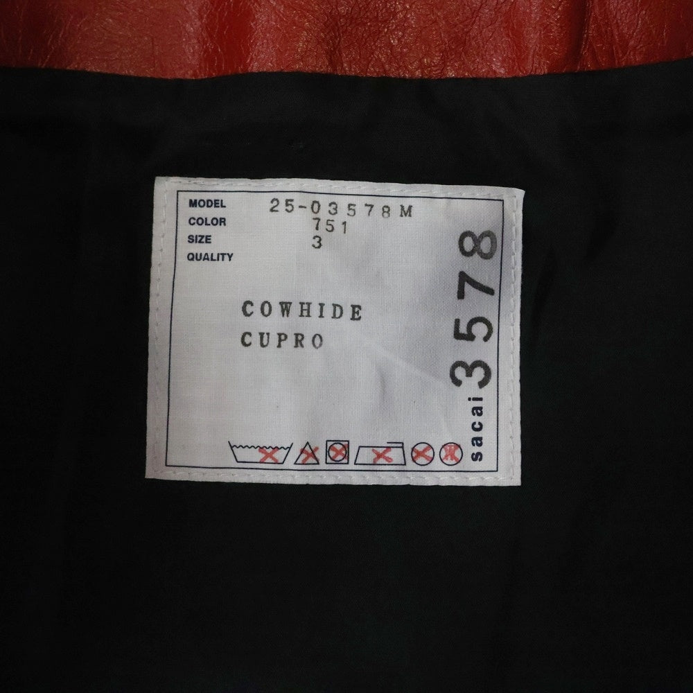 Sacai(サカイ) 25SS LEATHER JACKET マルチポケット ジップアップ カウハイド レザージャケット レッド 25-03578M