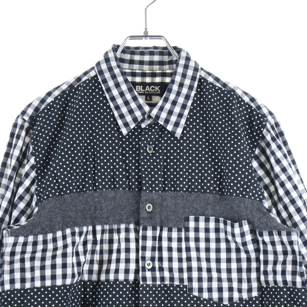 BLACK COMME des GARCONS(ブラックコムデギャルソン) 12AW AD2012 パッチワーク切替 長袖ギンガムチェックシャツ ブラック/ホワイト 1J-B011
