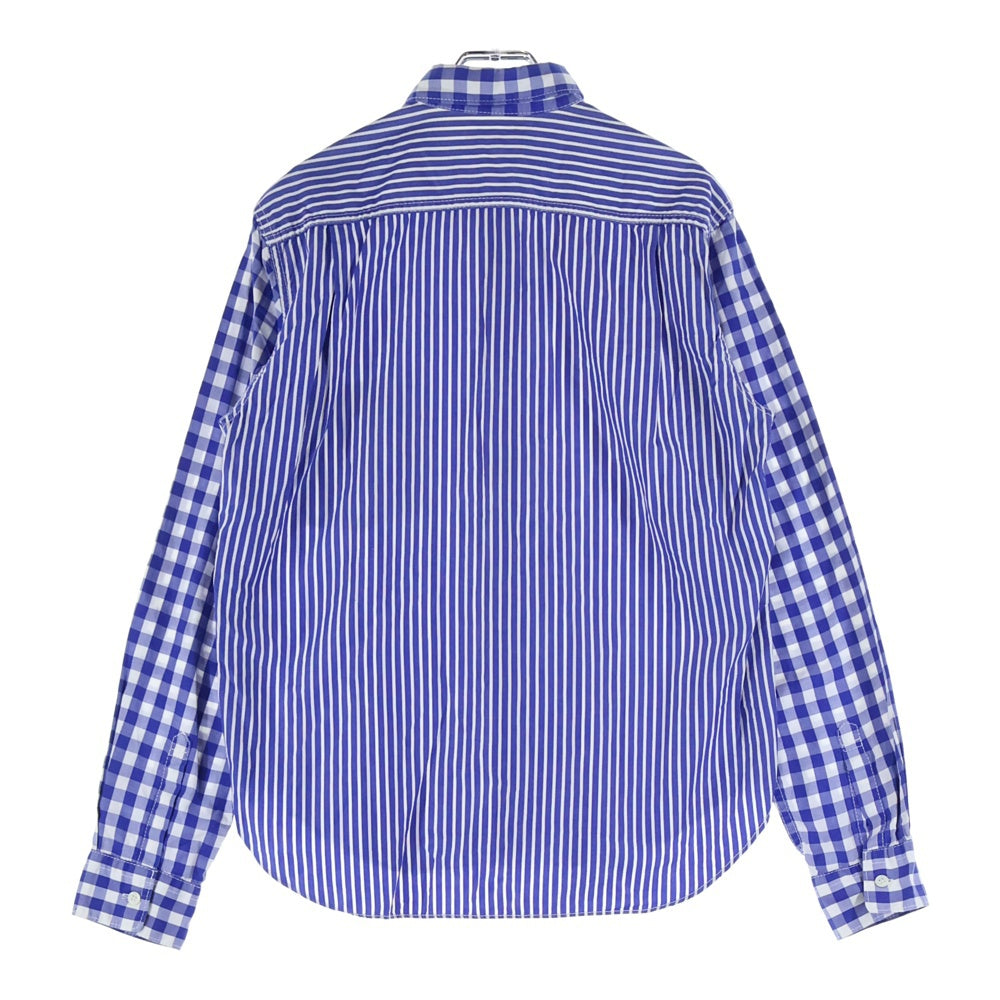 COMME des GARCONS HOMME(コムデギャルソンオム) 09AW AD2009 チェック ストライプ 切替 長袖シャツ ブルー HD-B106