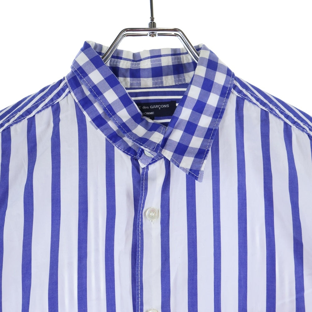 COMME des GARCONS HOMME(コムデギャルソンオム) 09AW AD2009 チェック ストライプ 切替 長袖シャツ ブルー HD-B106