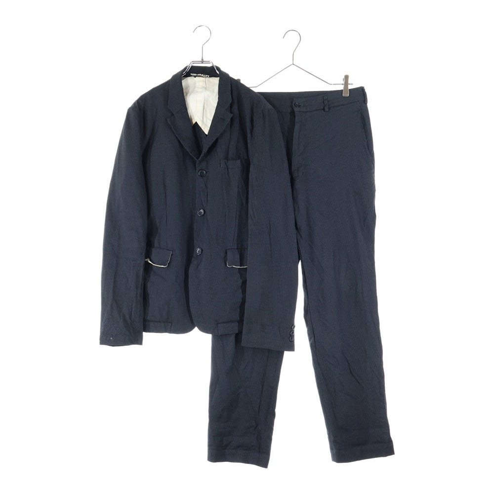 BLACK COMME des GARCONS(ブラックコムデギャルソン) 11AW AD2011 レーヨン混 マイクロストライプ 3B シングルテーラードジャケット スラックスパンツ セットアップ ブラック 1H-J206/1H-P206