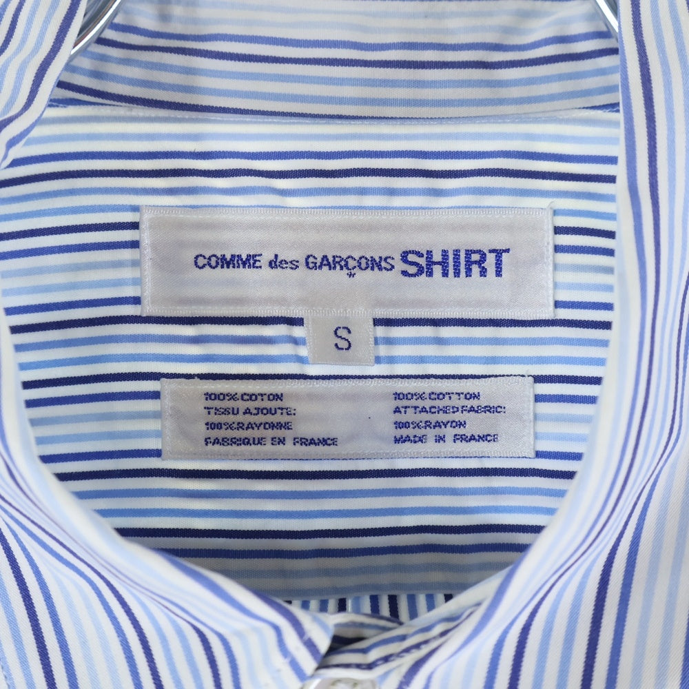 COMME des GARCONS SHIRT(コムデギャルソンシャツ) 02AW コットン レーヨンスイッチング ストライプ 長袖シャツ ブルー/ブラック W10056