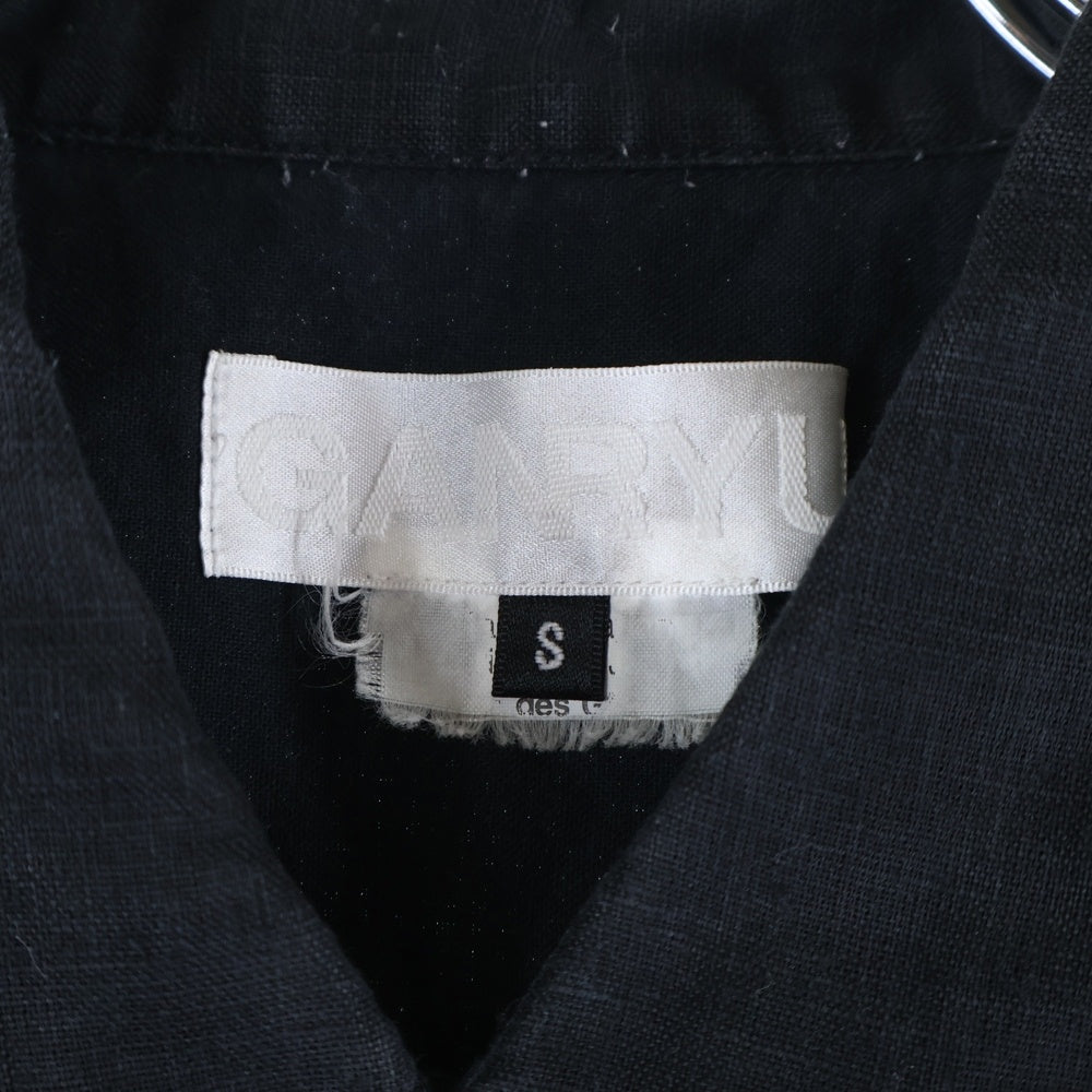 GANRYU(ガンリュウ) 15SS AD2014 リネン混 フロントデザイン 半袖シャツ ブラック EO-B014