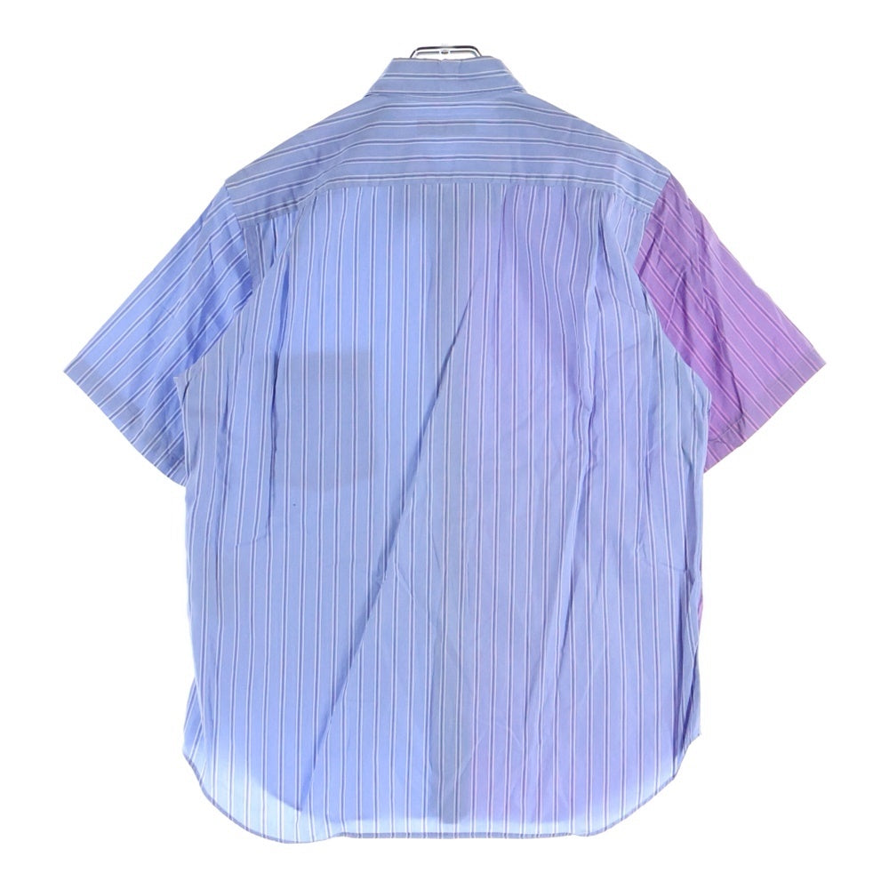 COMME des GARCONS HOMME(コムデギャルソンオム) 08AW AD2008 ストライプ 半袖ドッキングシャツ ブルー/パープル HB-B002