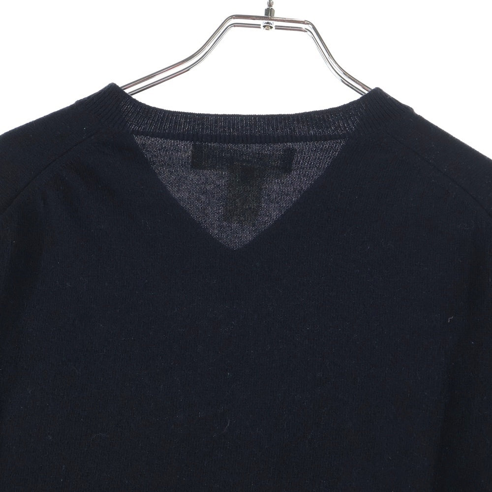 COMME des GARCONS SHIRT(コムデギャルソンシャツ) 10AW ウール フロントチェックエンブロイダリー Vネック ニット セーター ブラック W18503
