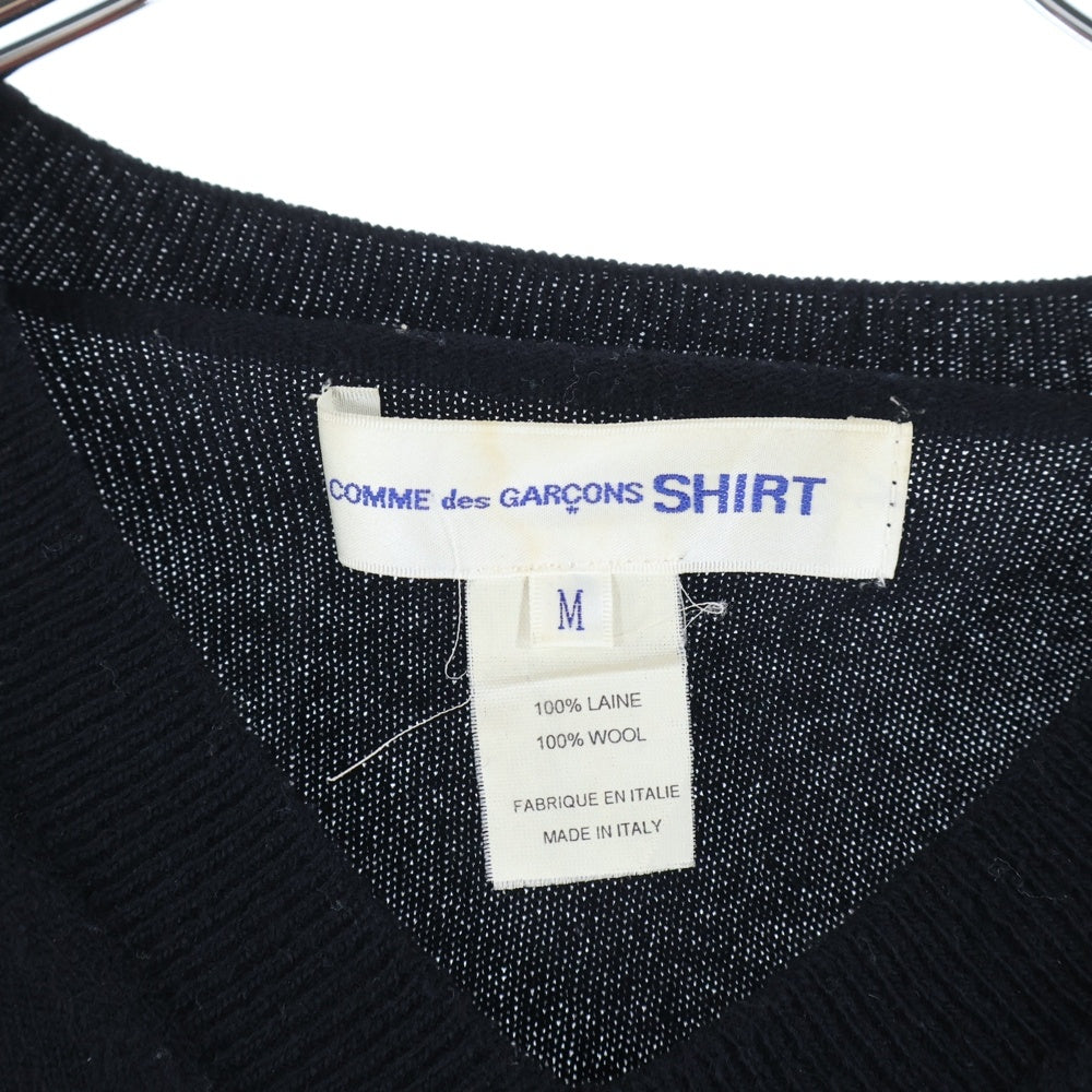 COMME des GARCONS SHIRT(コムデギャルソンシャツ) 10AW ウール フロントチェックエンブロイダリー Vネック ニット セーター ブラック W18503