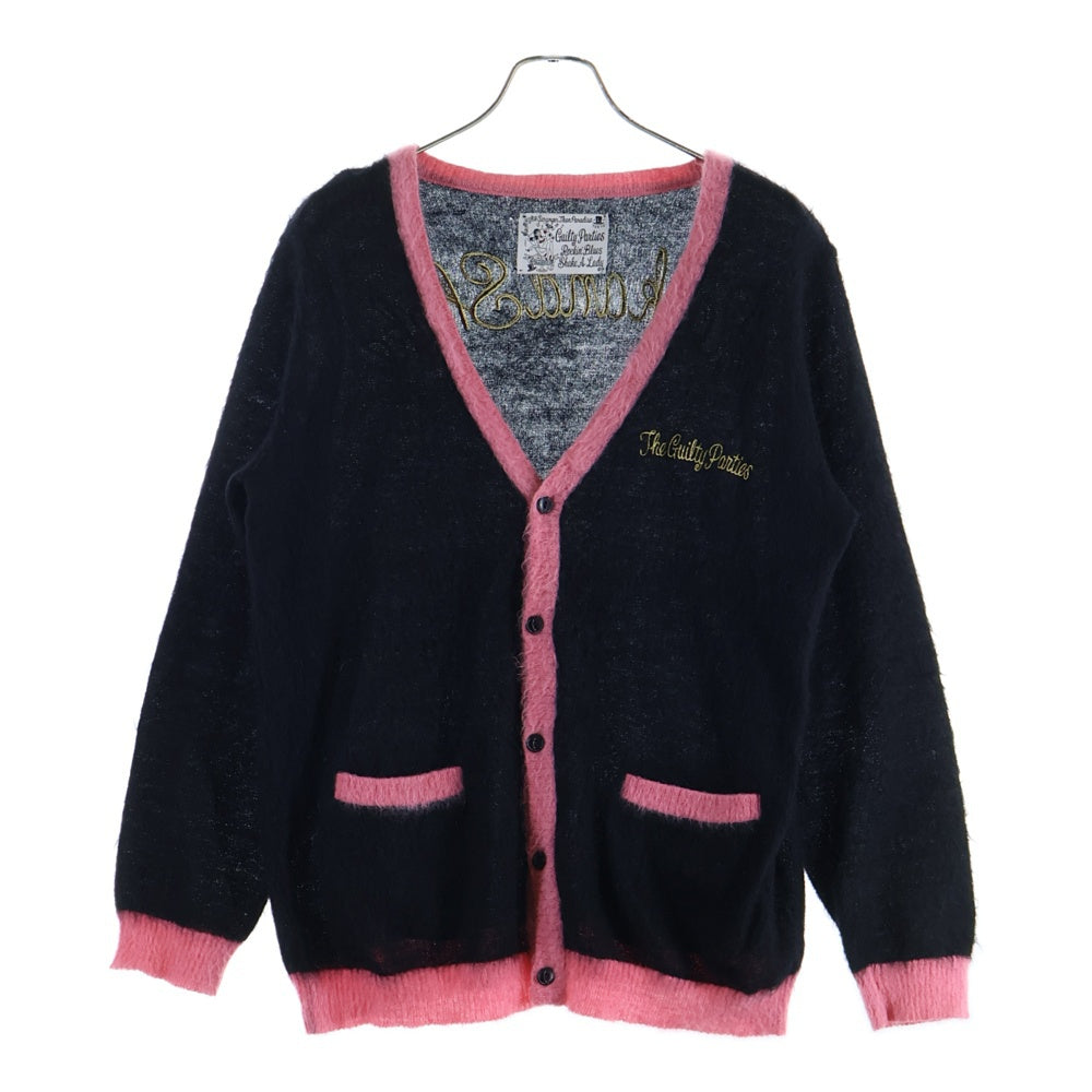WACKO MARIA(ワコマリア) 10AW トランプガール刺繍 モヘアカーディガン ブラック/ピンク 10AW-KNT-07