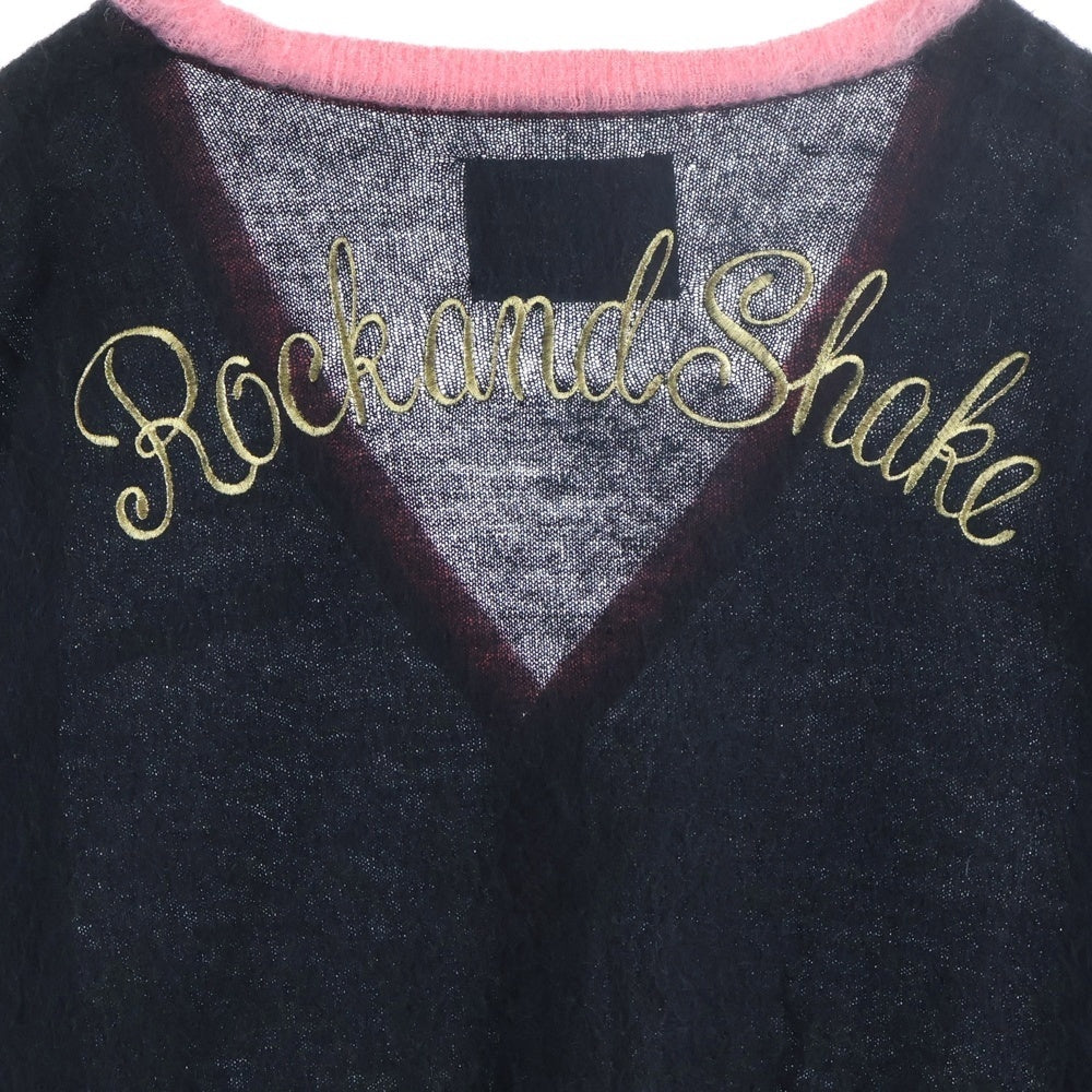 WACKO MARIA(ワコマリア) 10AW トランプガール刺繍 モヘアカーディガン ブラック/ピンク 10AW-KNT-07