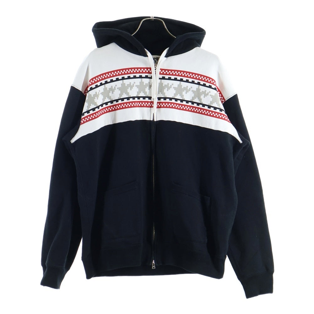 A BATHING APE(アベイシングエイプ) ノルディック柄 ダブルジップスウェットパーカー フーディー ブラック/ホワイト/レッド
