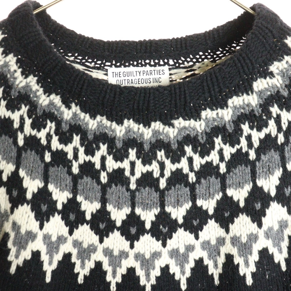 WACKO MARIA(ワコマリア) 16AW NORDIC SWEATER ノルディック柄 クルーネック ウールニットセーター ブラック 16FW-WMK-KN12