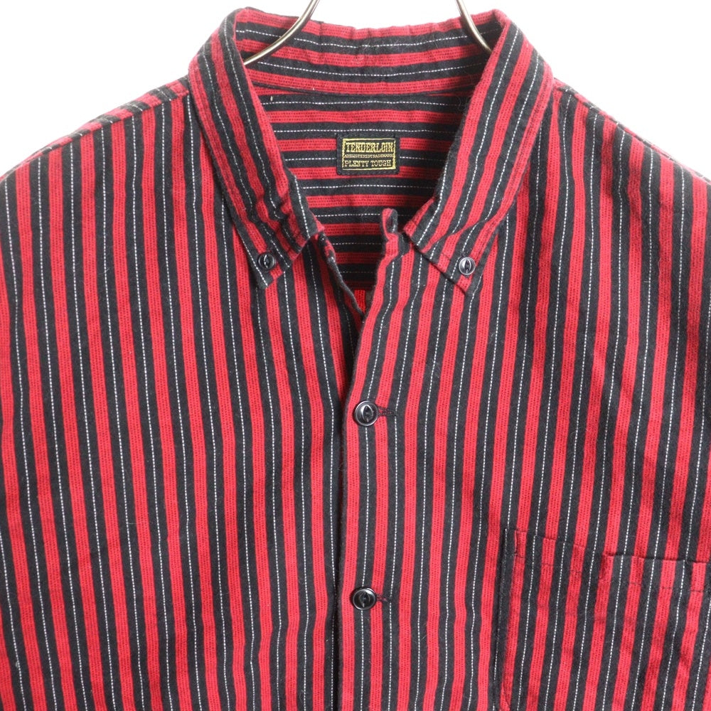 TENDERLOIN(テンダーロイン) ストライプ柄 長袖フランネル ボタンダウンシャツ レッド/ブラック