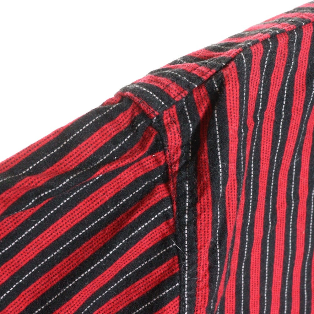 TENDERLOIN(テンダーロイン) ストライプ柄 長袖フランネル ボタンダウンシャツ レッド/ブラック