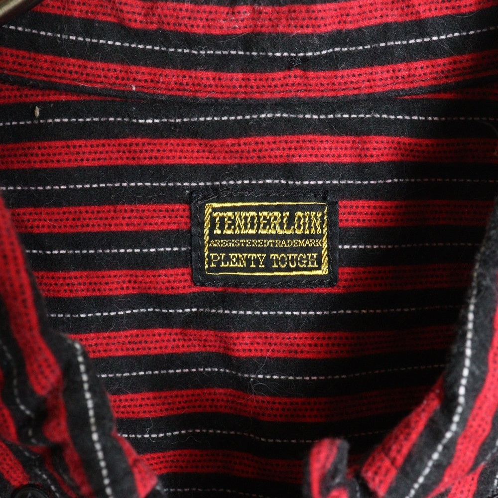 TENDERLOIN(テンダーロイン) ストライプ柄 長袖フランネル ボタンダウンシャツ レッド/ブラック