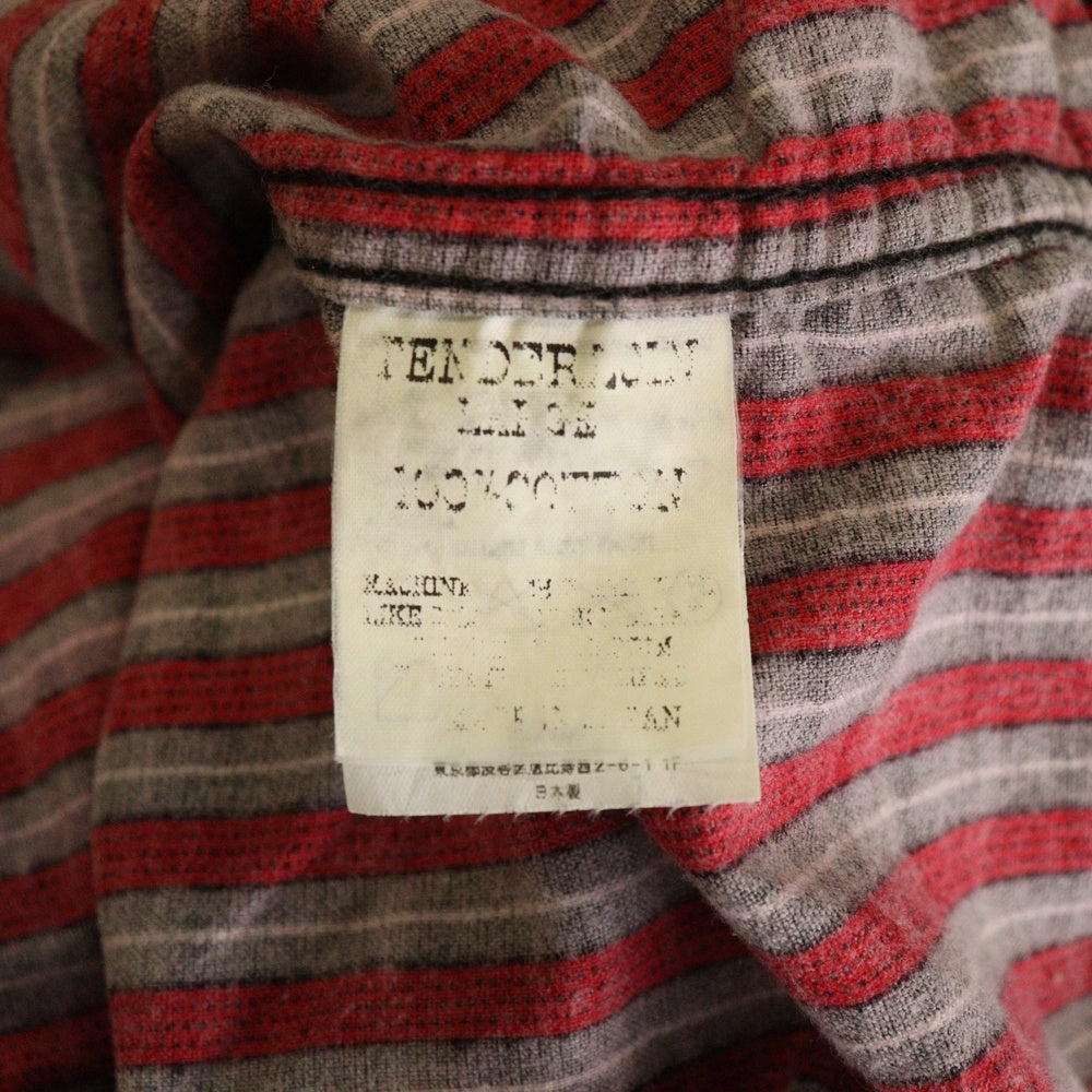 TENDERLOIN(テンダーロイン) ストライプ柄 長袖フランネル ボタンダウンシャツ レッド/ブラック