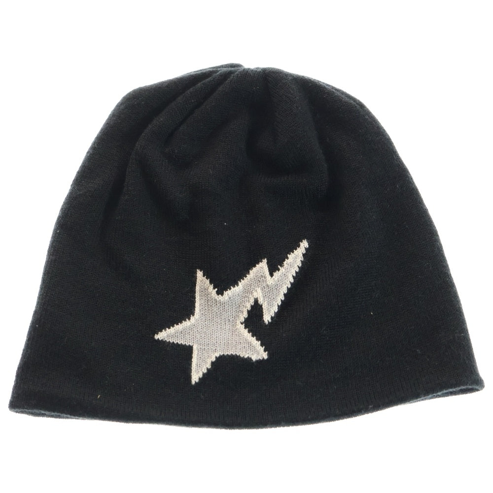 A BATHING APE(アベイシングエイプ) サンダーロゴ ニットキャップ ビーニー ブラック/ホワイト