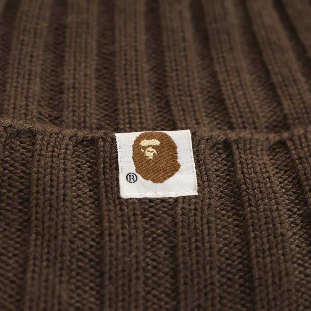 A BATHING APE(アベイシングエイプ) ビックヘットパッチ ニットキャップ ビーニー ブラウン