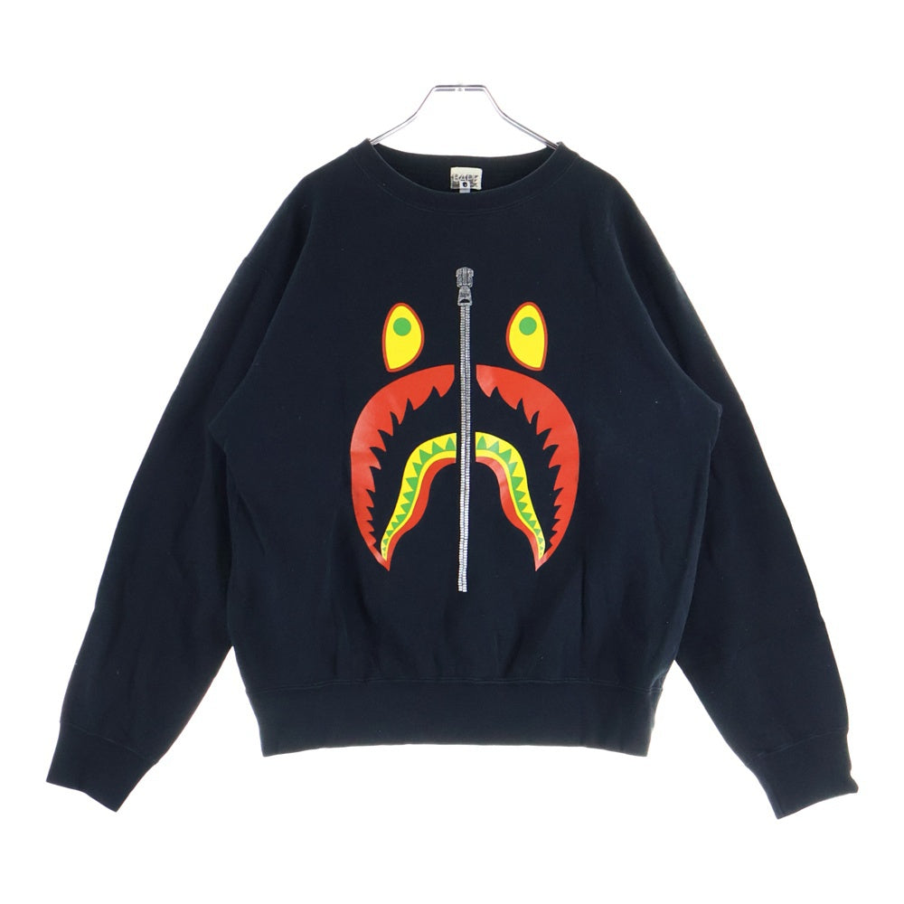 A BATHING APE(アベイシングエイプ) SHARK シャークロゴ プリント クルーネック リブスウェット ブラック